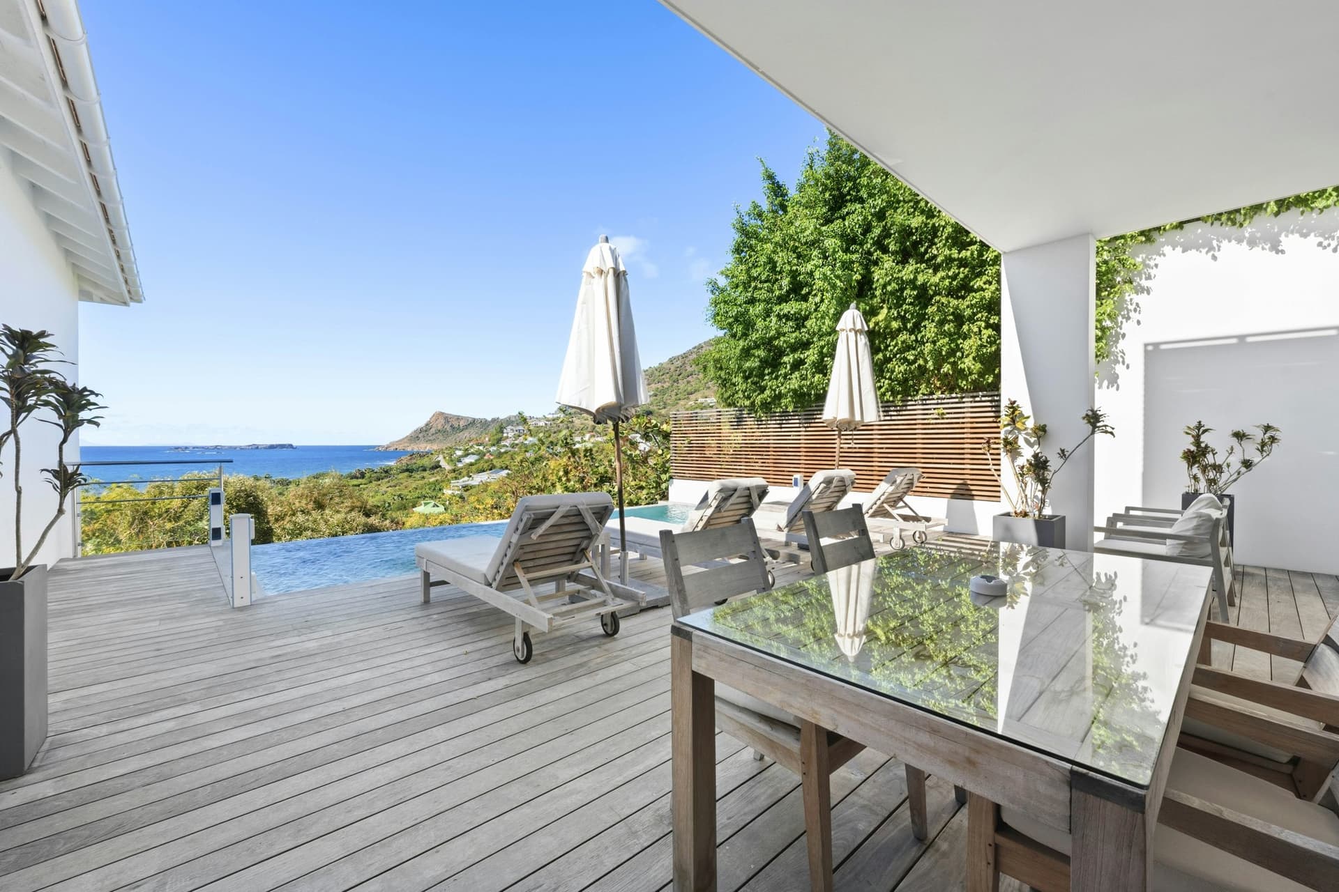 Covered patio with ocean view