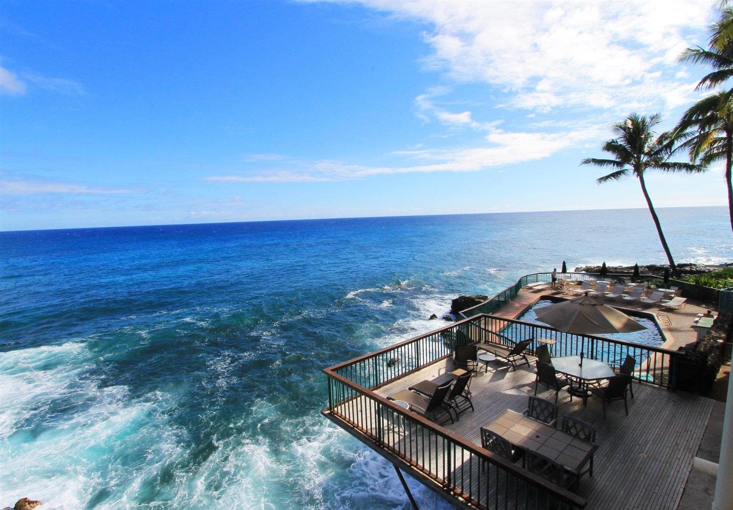 Covered patio with ocean view