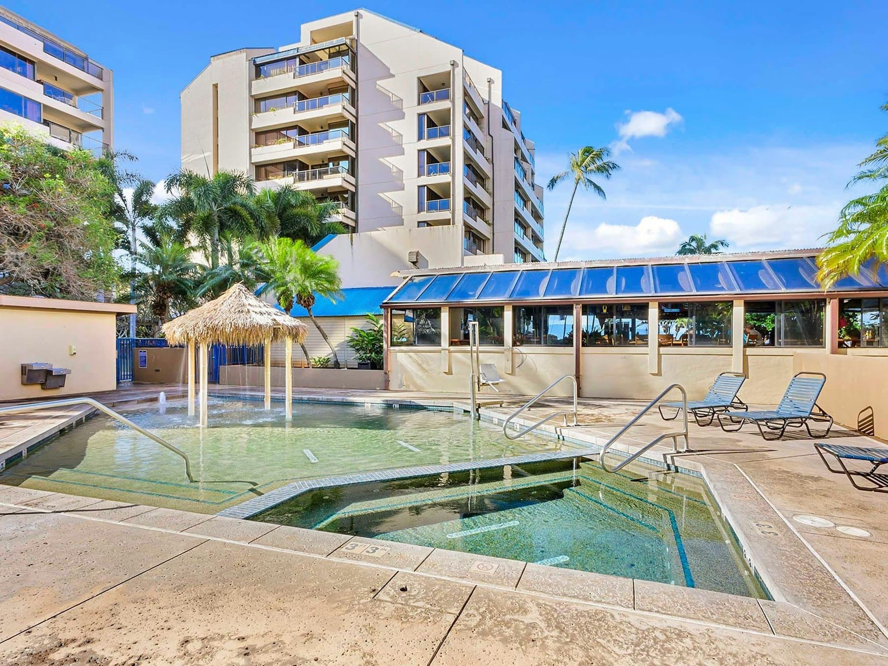 Covered patio with ocean view