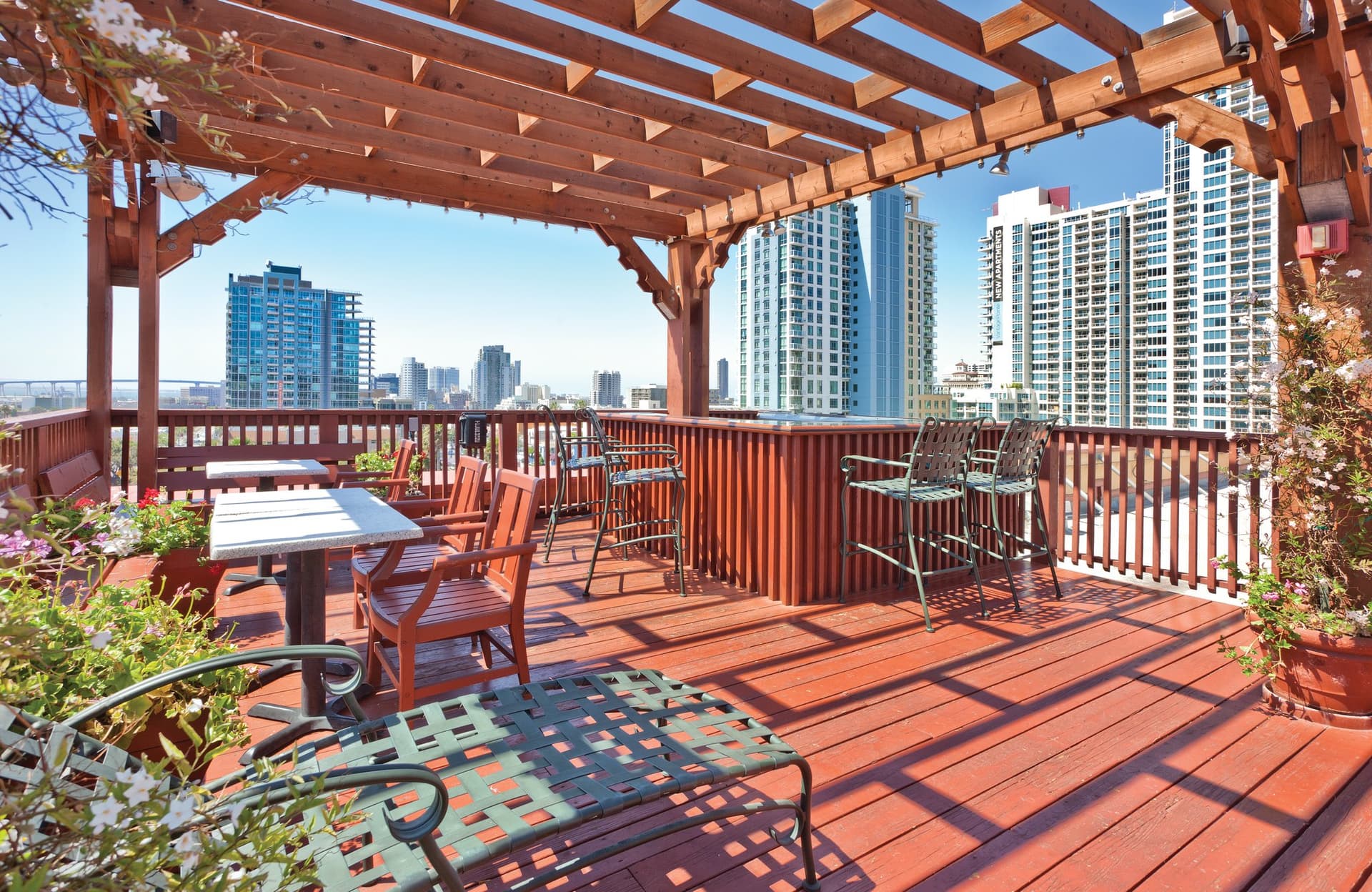 Covered patio with ocean view