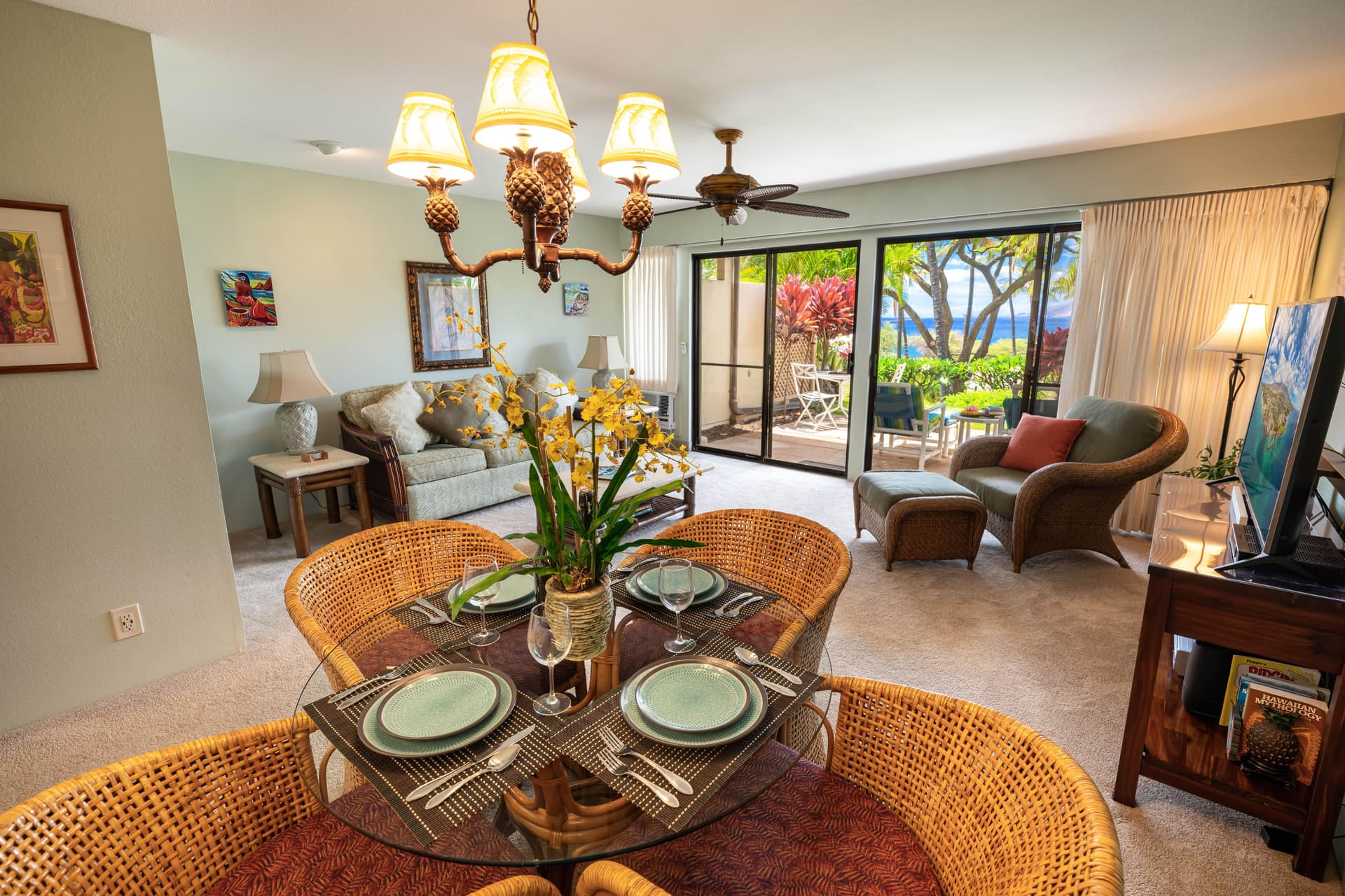 Covered patio with ocean view