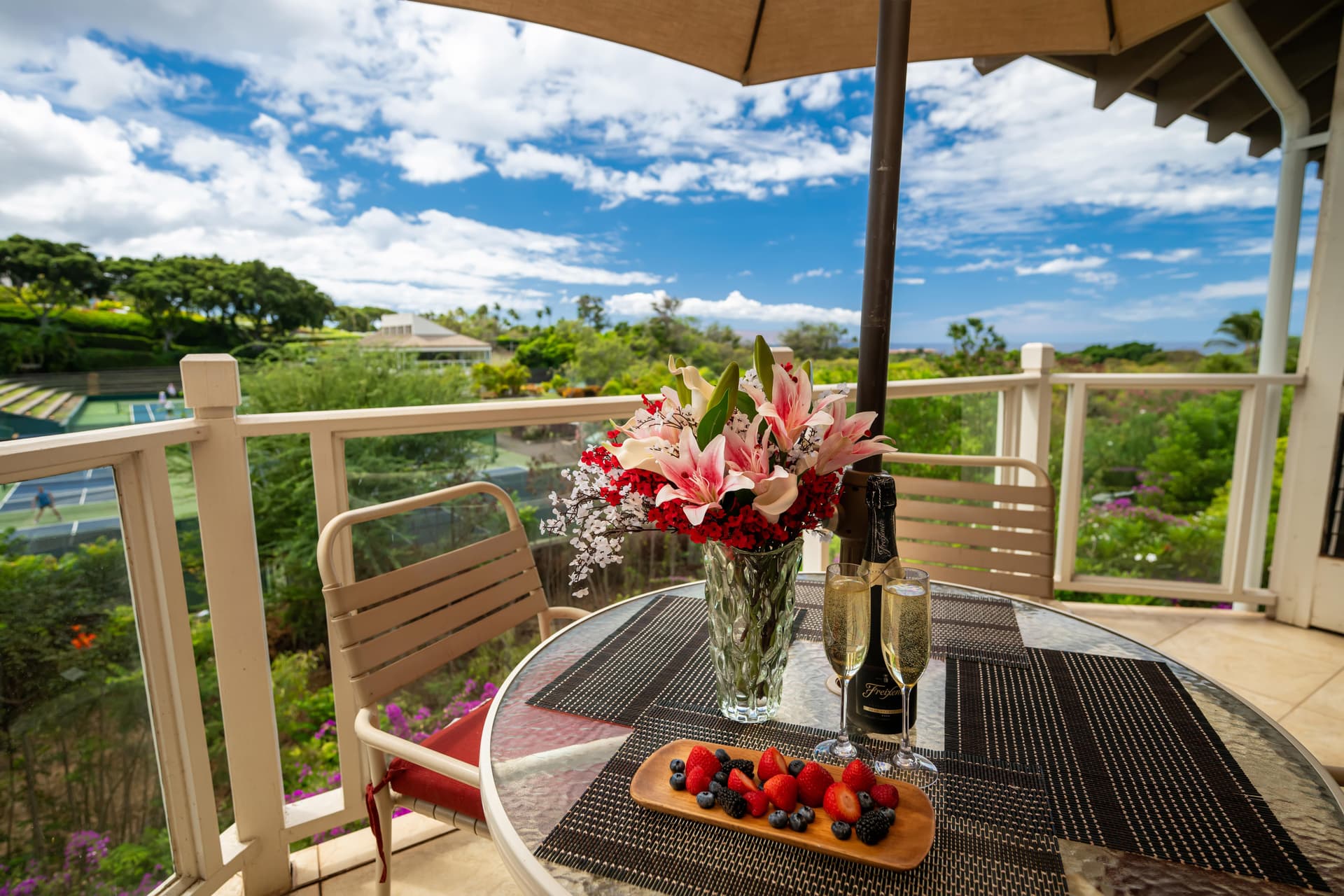Covered patio with ocean view