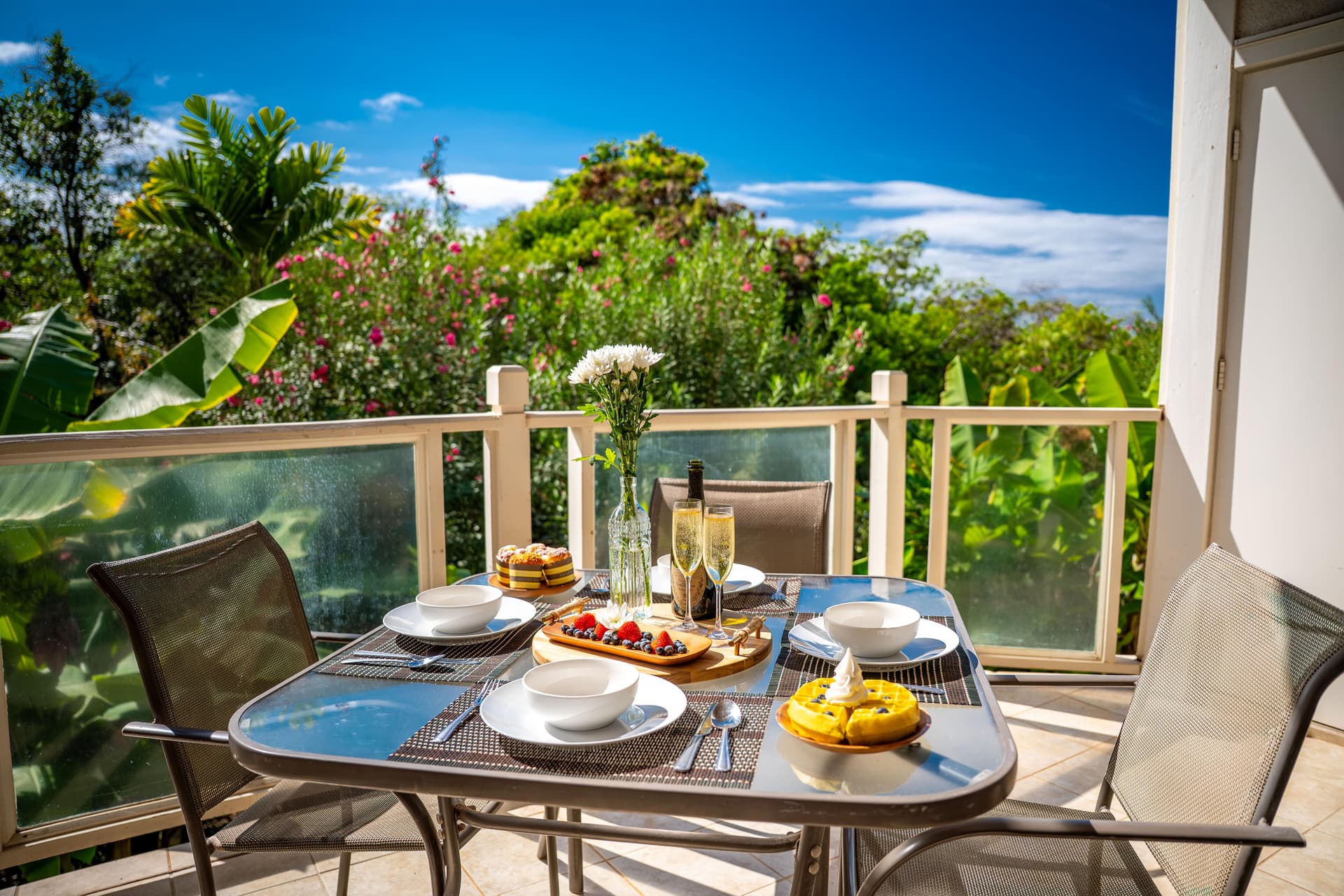 Covered patio with ocean view