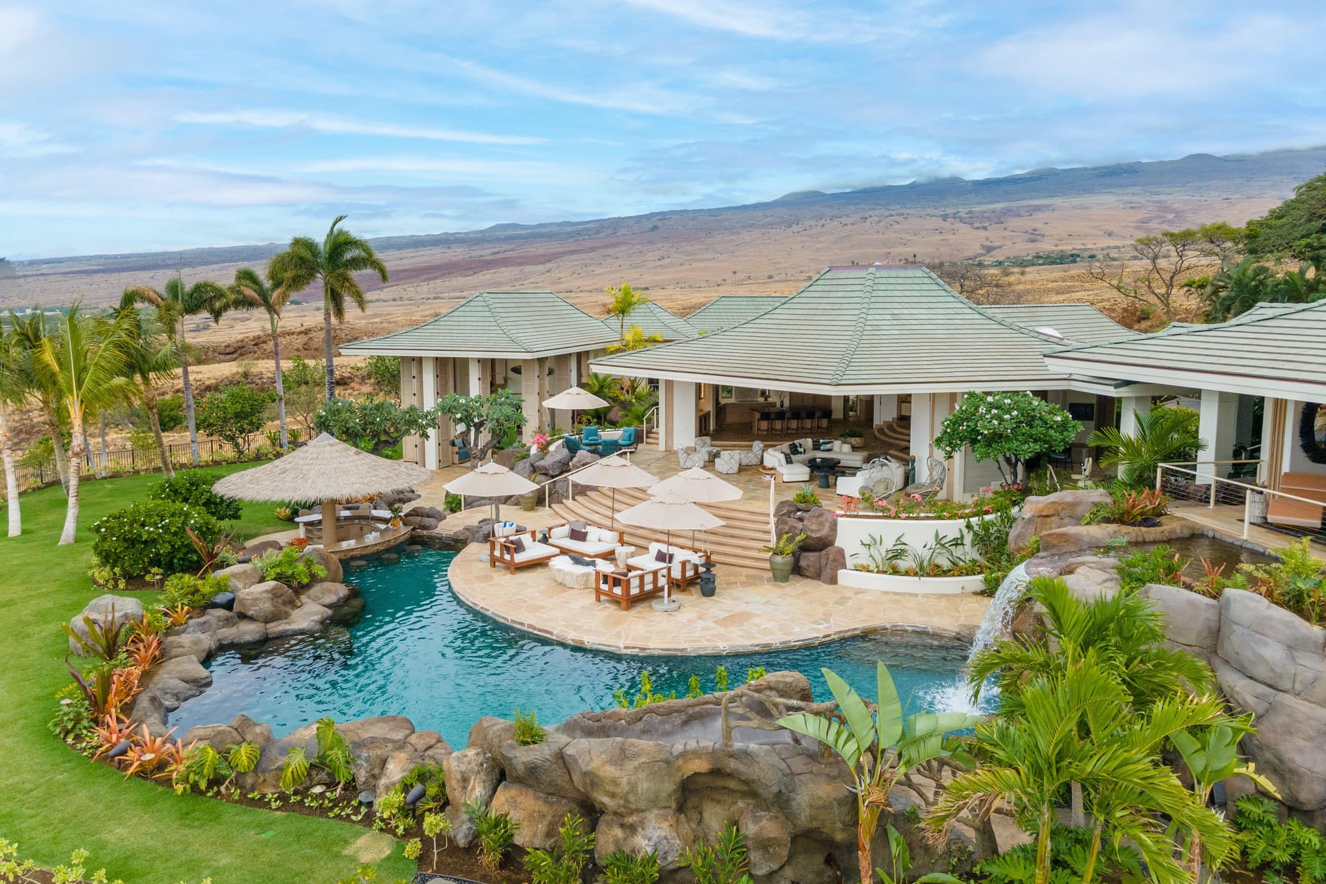 Covered patio with ocean view