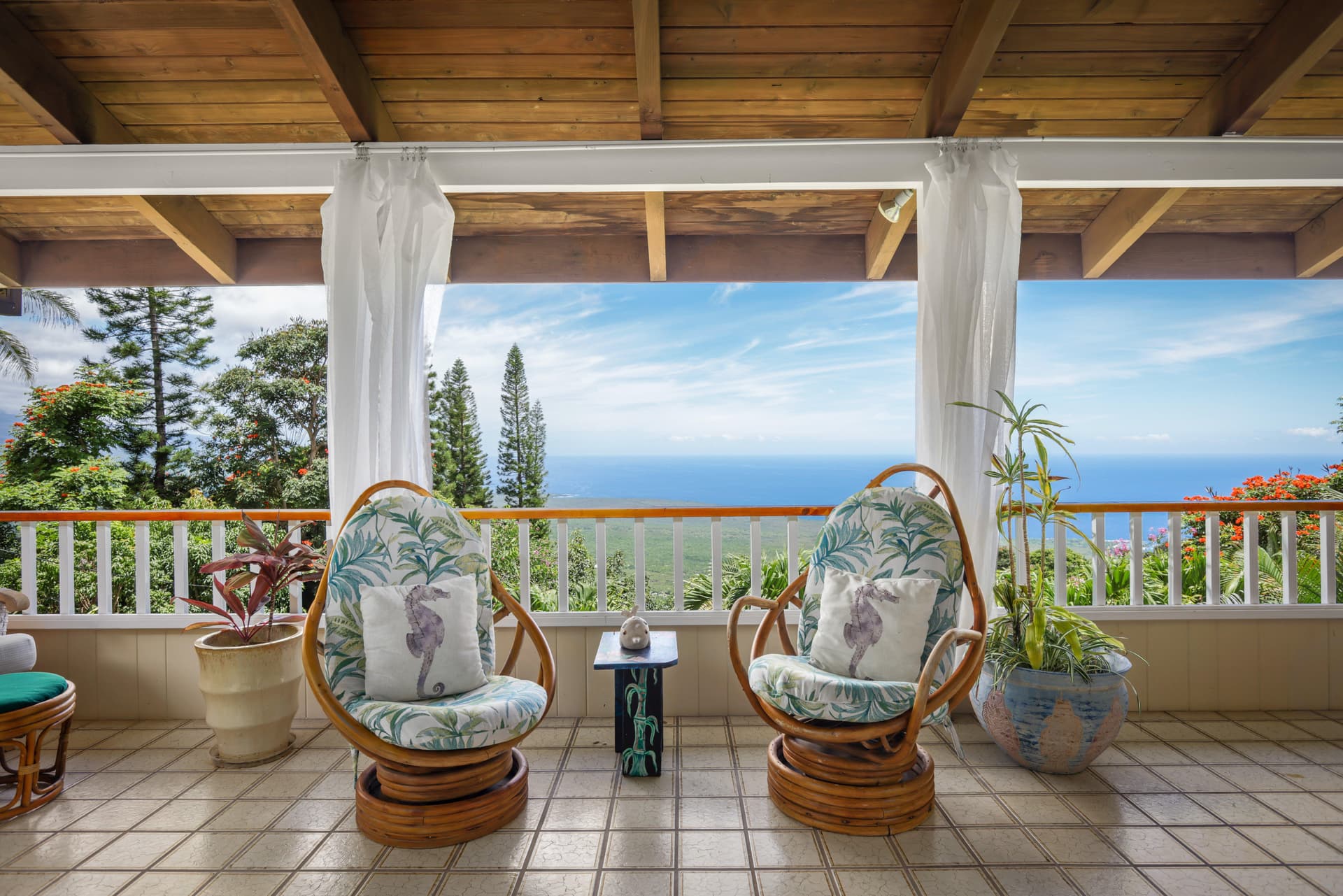 Covered patio with ocean view