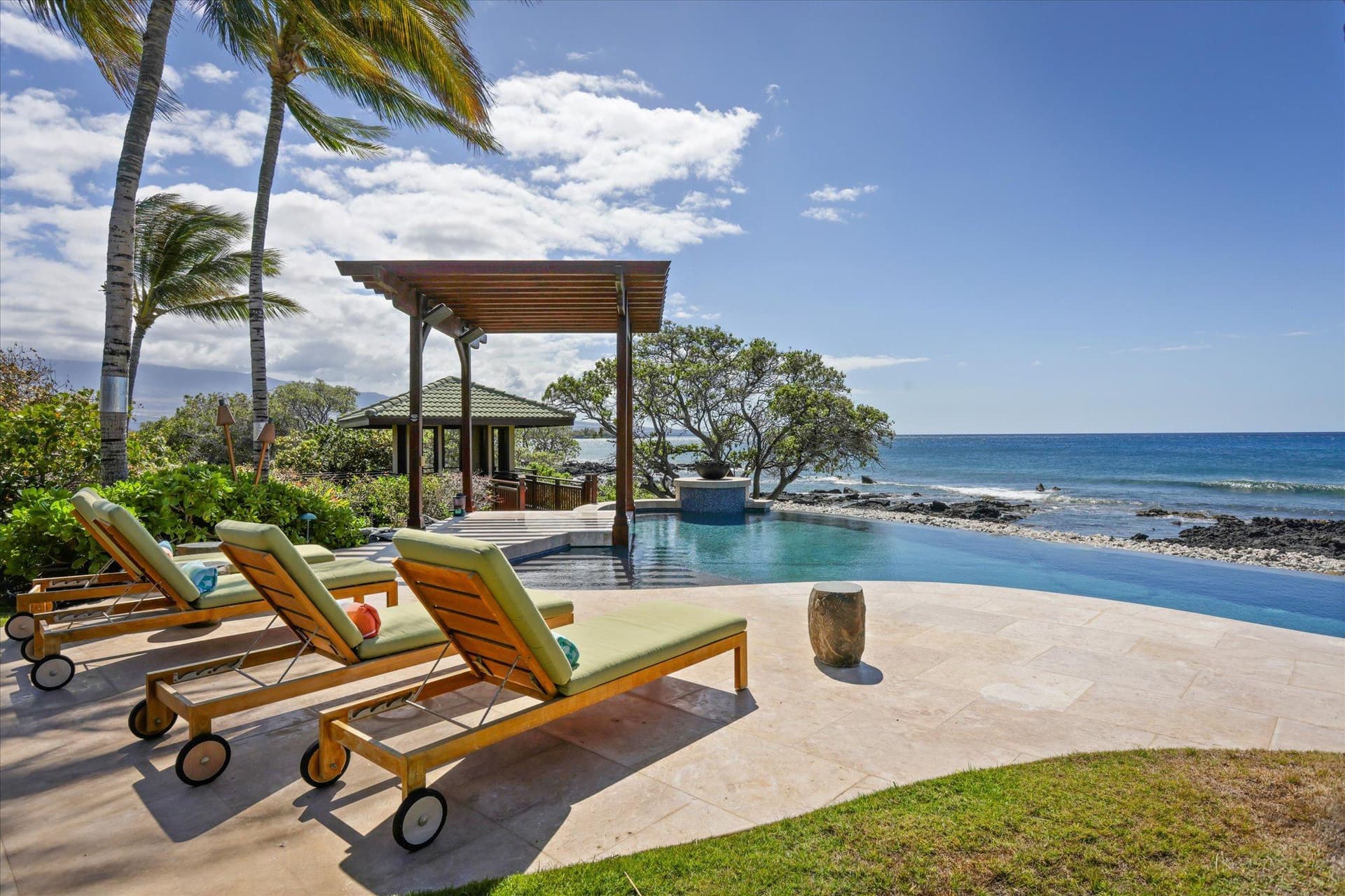 Covered patio with ocean view