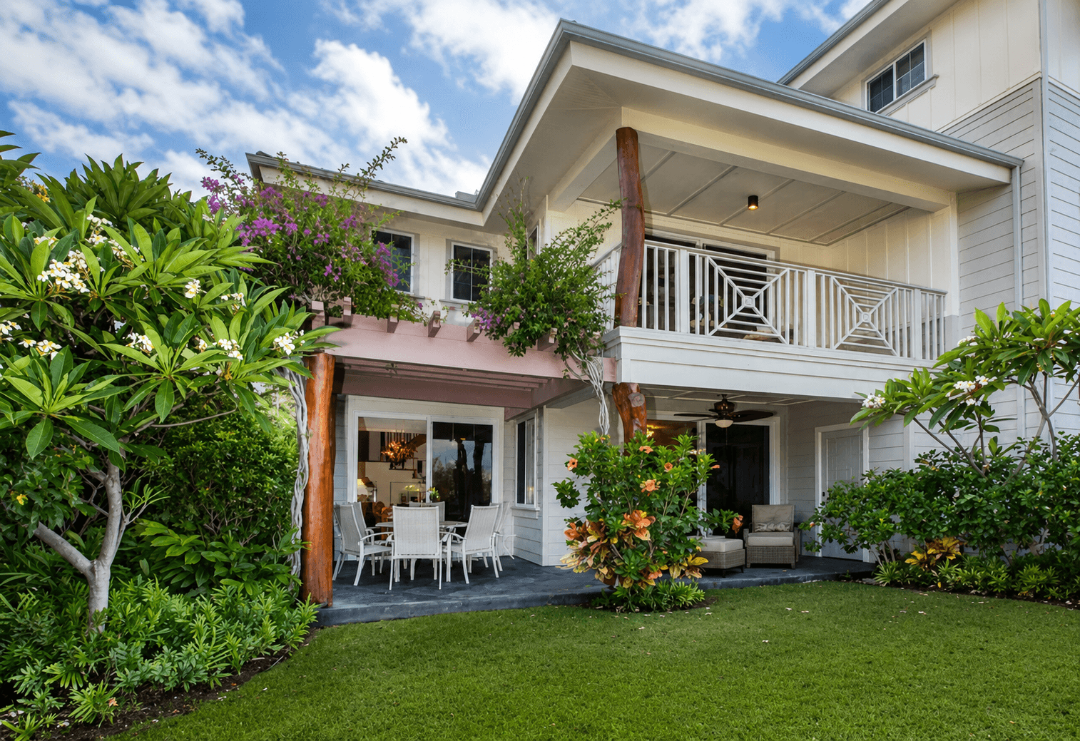 Covered patio with ocean view