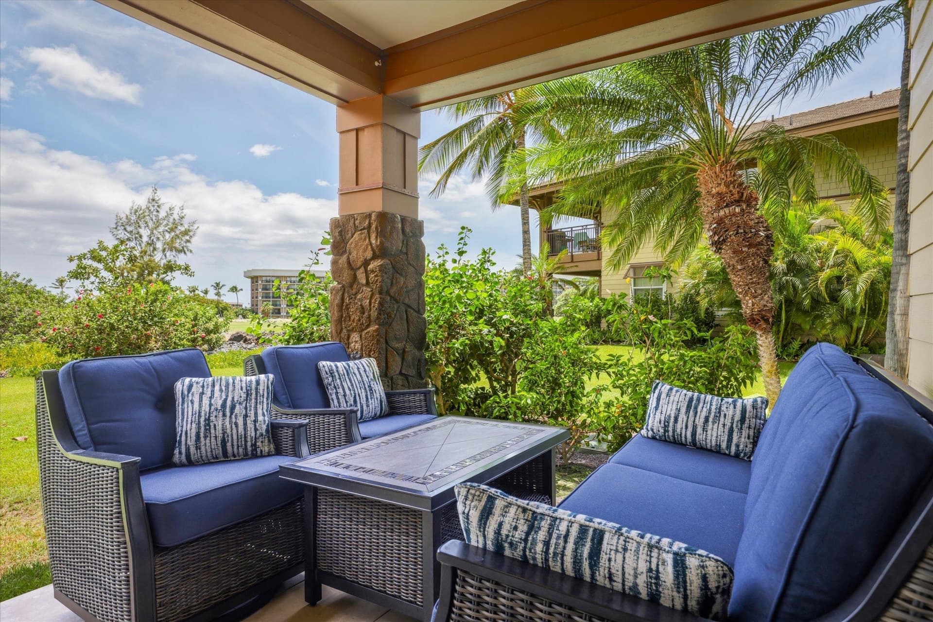 Covered patio with ocean view