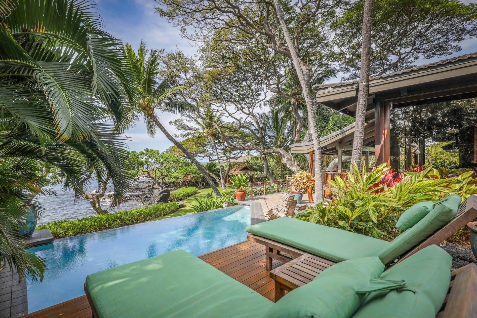 Covered patio with ocean view