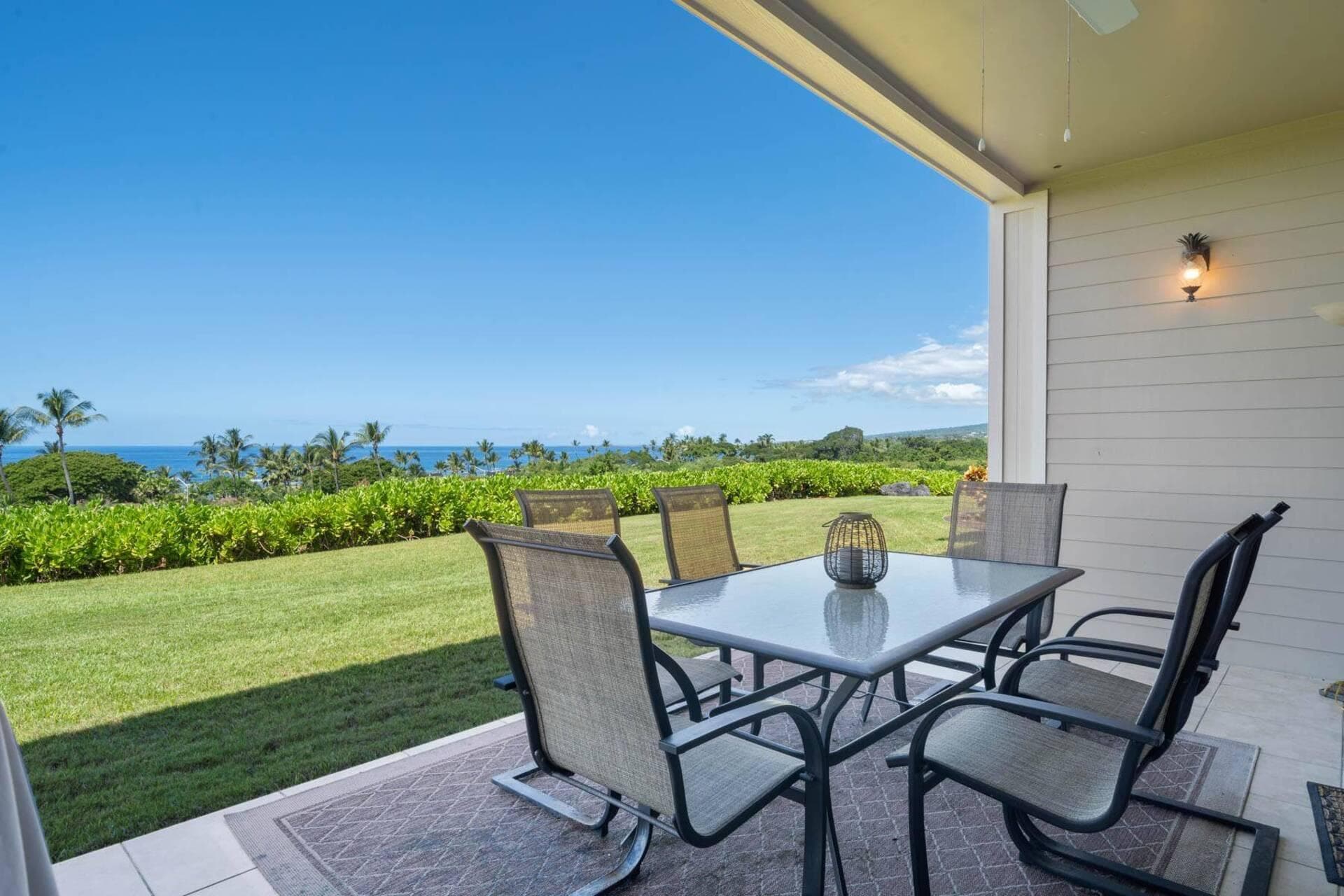 Covered patio with ocean view