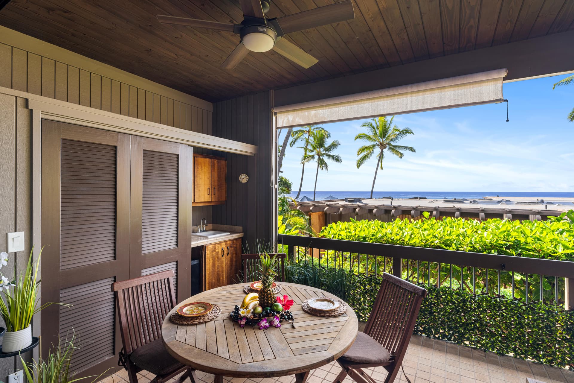 Covered patio with ocean view