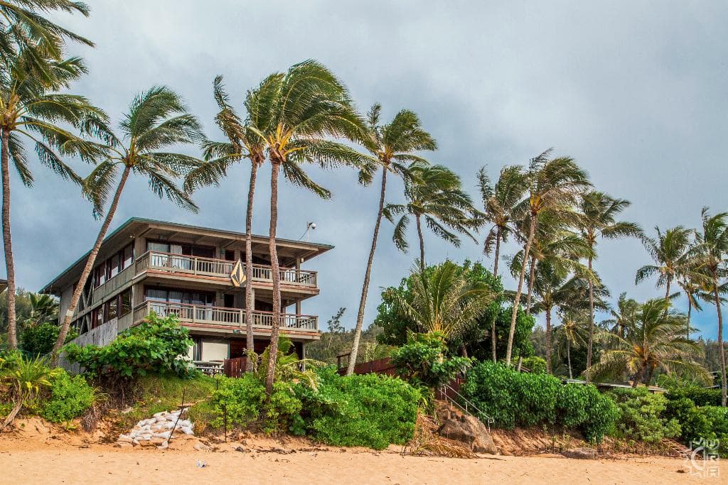 Covered patio with ocean view