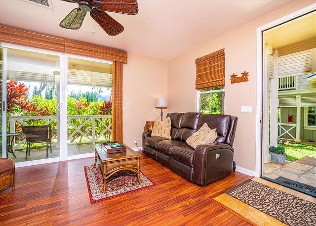 Covered patio with ocean view