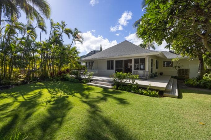 Covered patio with ocean view