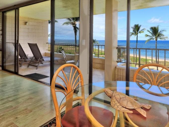 Covered patio with ocean view
