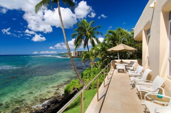 Covered patio with ocean view