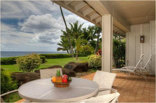Covered patio with ocean view