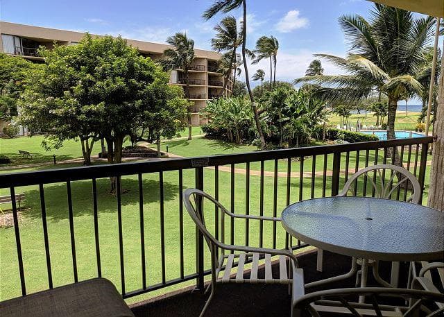 Covered patio with ocean view