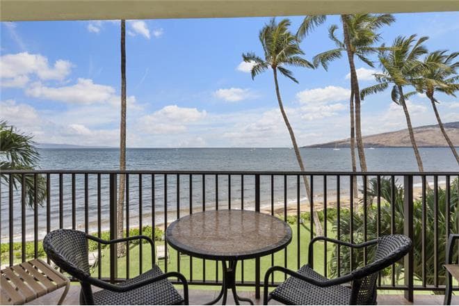 Covered patio with ocean view