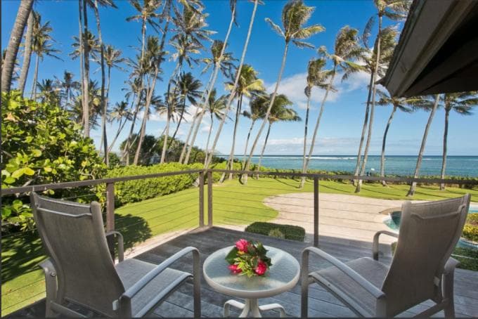 Covered patio with ocean view