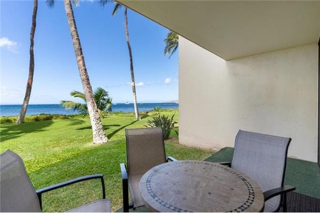 Covered patio with ocean view