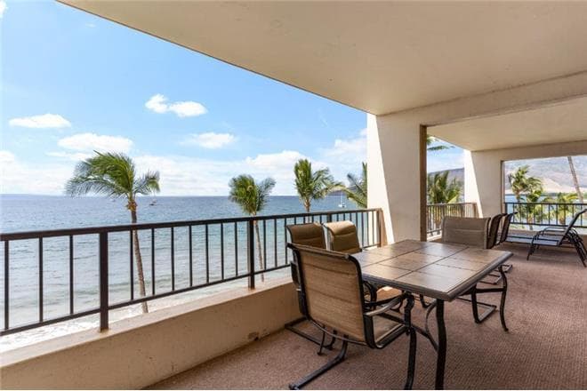 Covered patio with ocean view