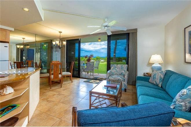 Covered patio with ocean view