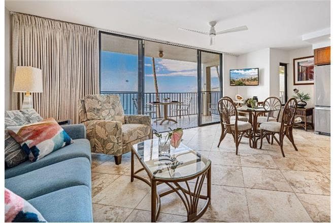 Covered patio with ocean view