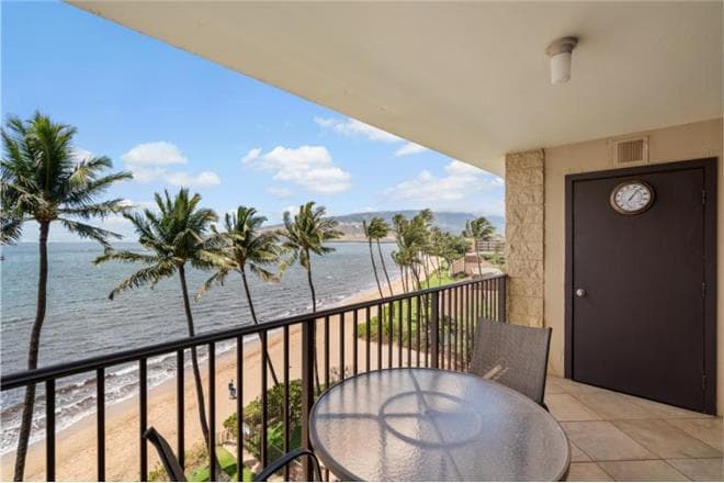 Covered patio with ocean view