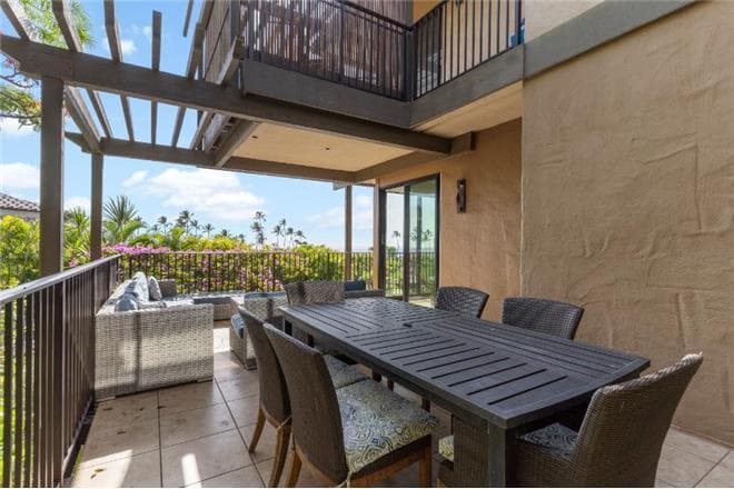 Covered patio with ocean view