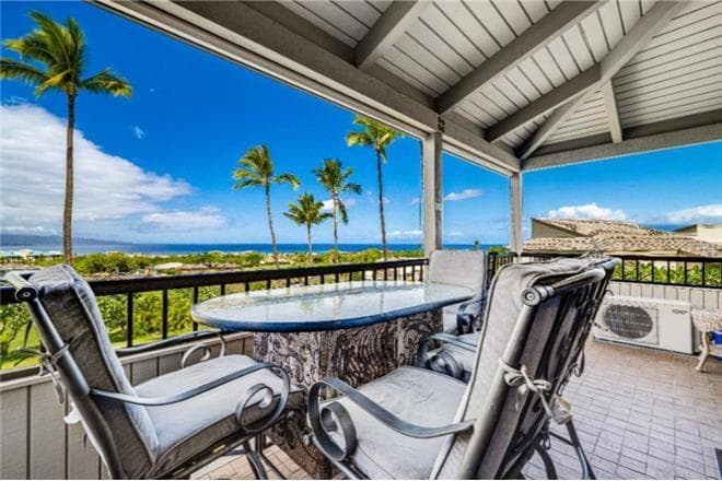 Covered patio with ocean view