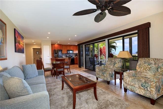 Covered patio with ocean view