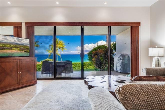 Covered patio with ocean view