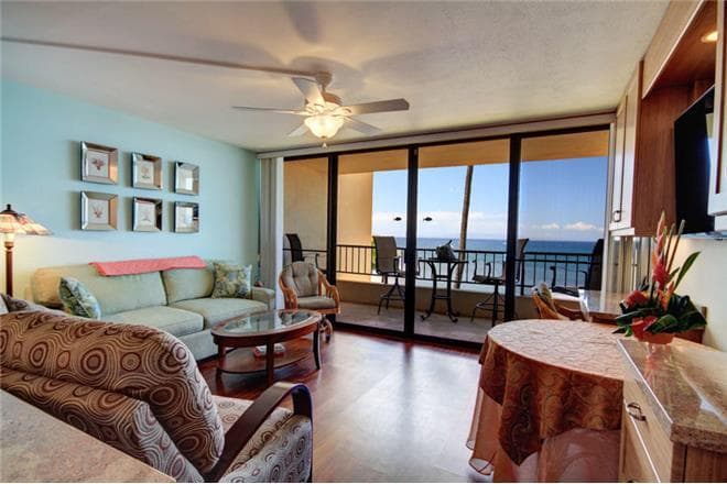 Covered patio with ocean view