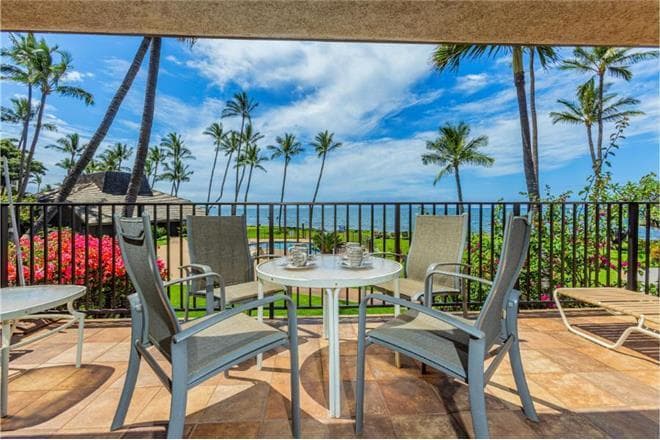 Covered patio with ocean view