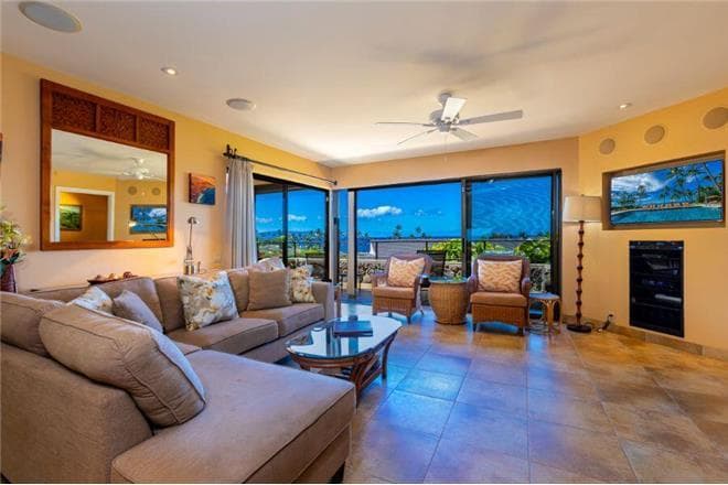 Covered patio with ocean view