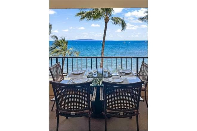 Covered patio with ocean view