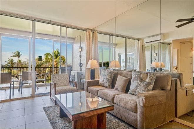 Covered patio with ocean view