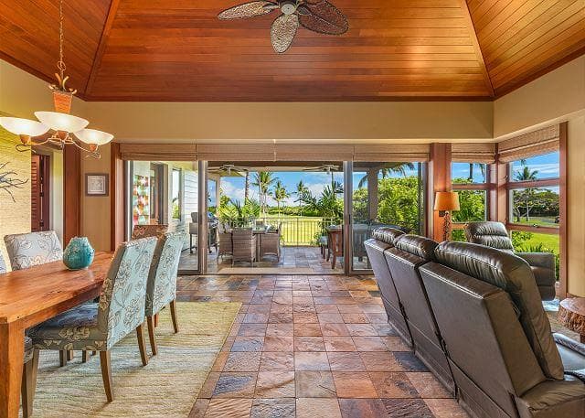 Covered patio with ocean view