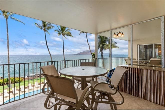 Covered patio with ocean view