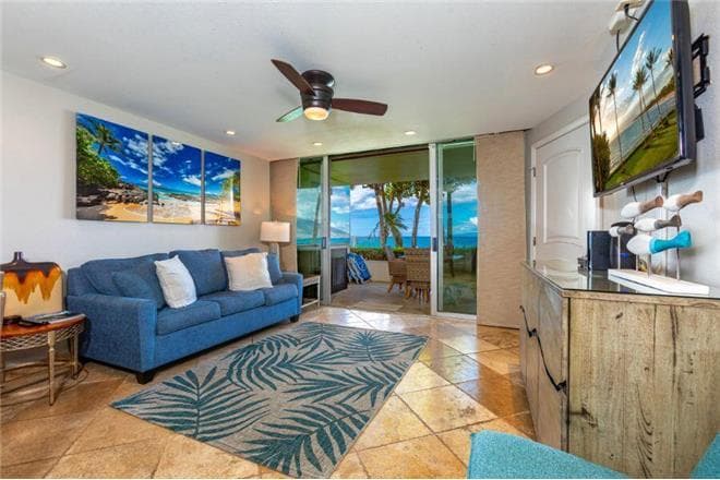 Covered patio with ocean view