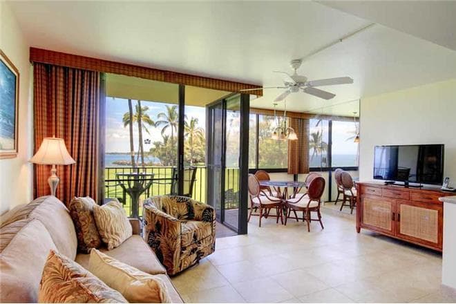 Covered patio with ocean view