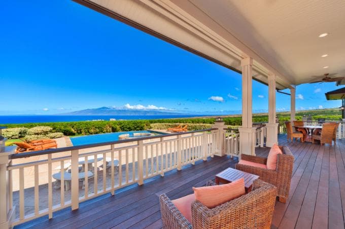 Covered patio with ocean view