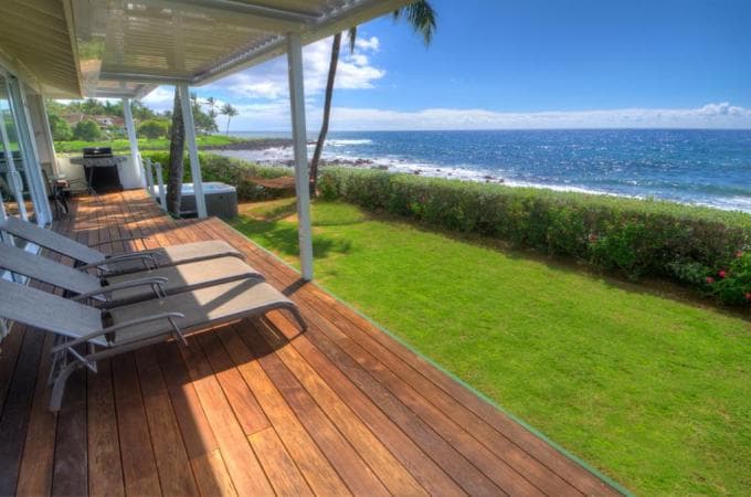 Covered patio with ocean view