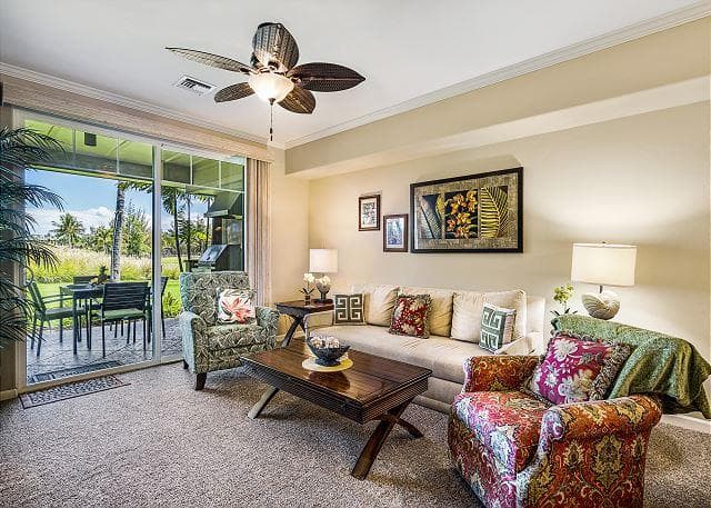 Covered patio with ocean view