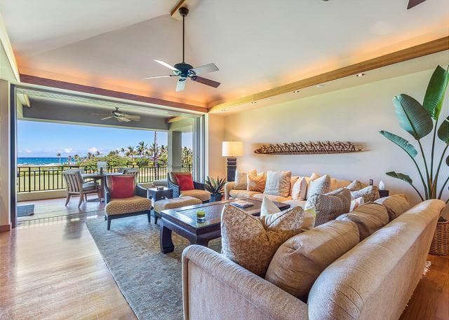 Covered patio with ocean view