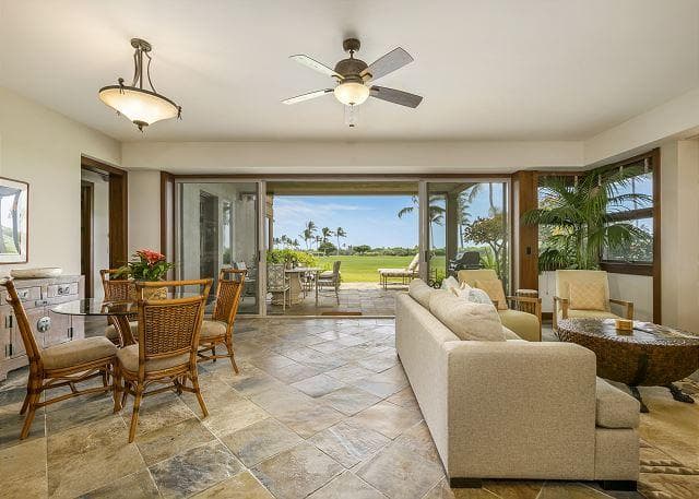 Covered patio with ocean view