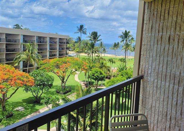 Covered patio with ocean view