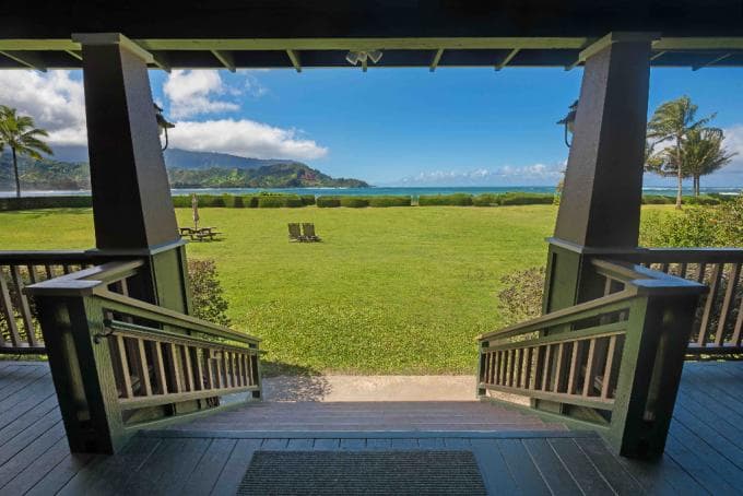 Covered patio with ocean view