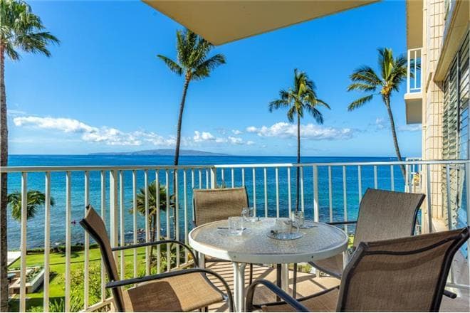 Covered patio with ocean view